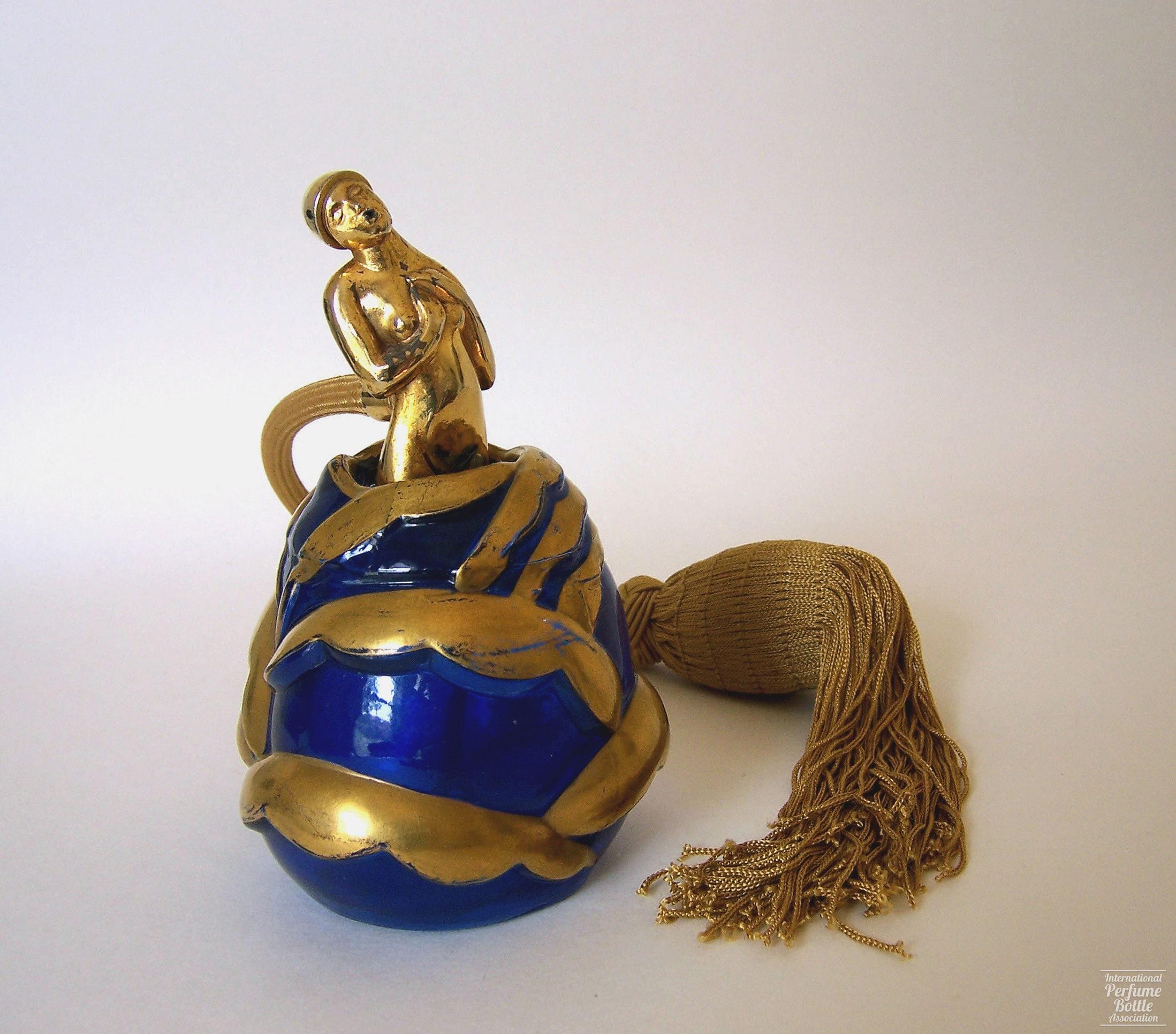 Cobalt Blue Art Deco Lady Emerging From a Rosebud