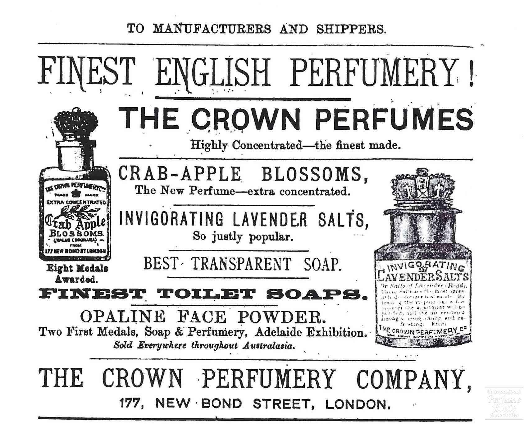 Finest English Perfumery Advertisement by Crown Perfumery Co. - 1888