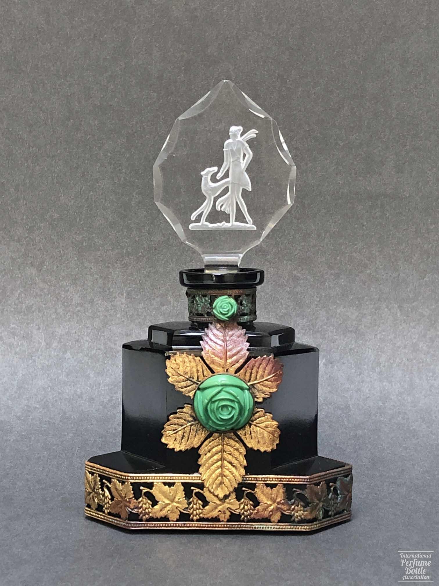 Jeweled Bottle With Woman Walking Dog by Morlee