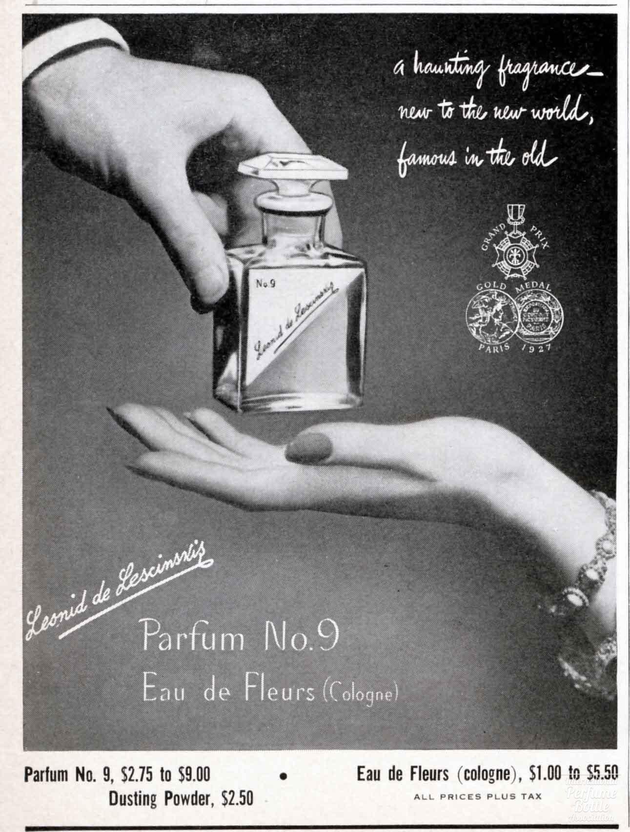 "Parfum No. 9" by Leonid de Lescinskis Advertisement - 1947