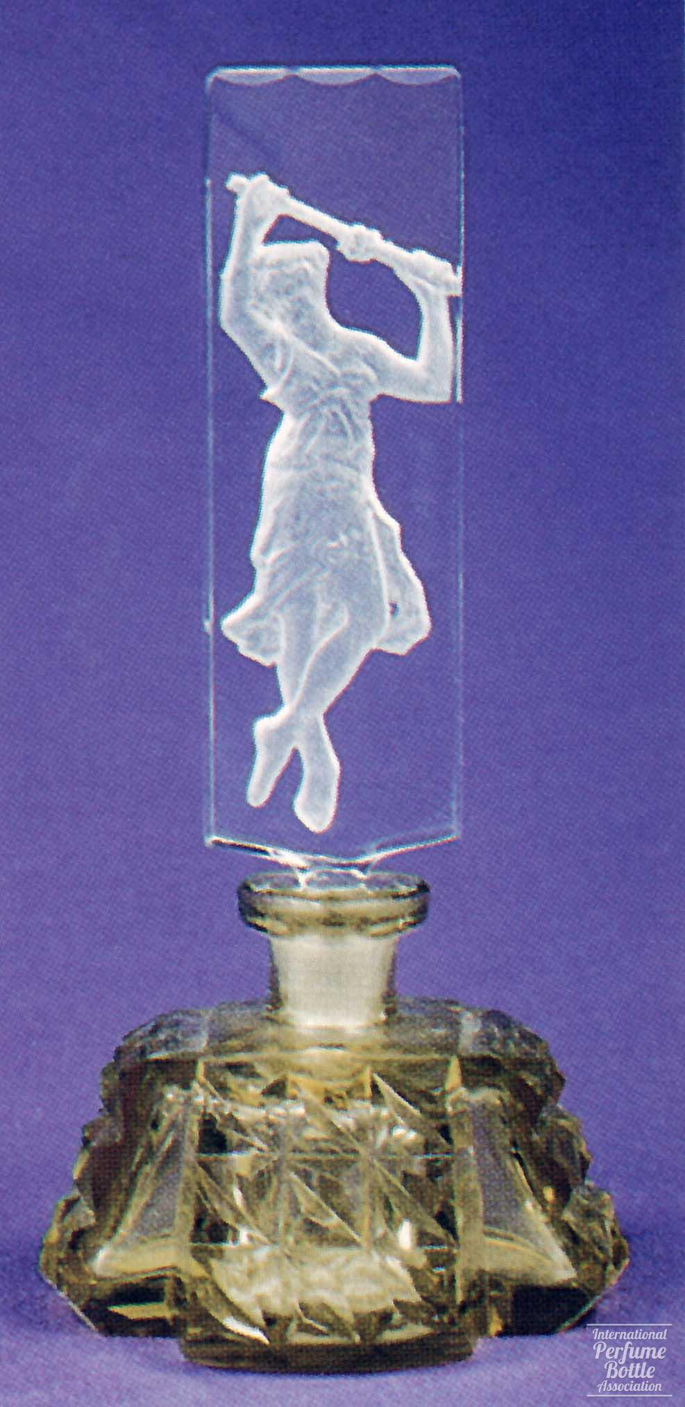 Yellow Czech Bottle With Baton Dancer