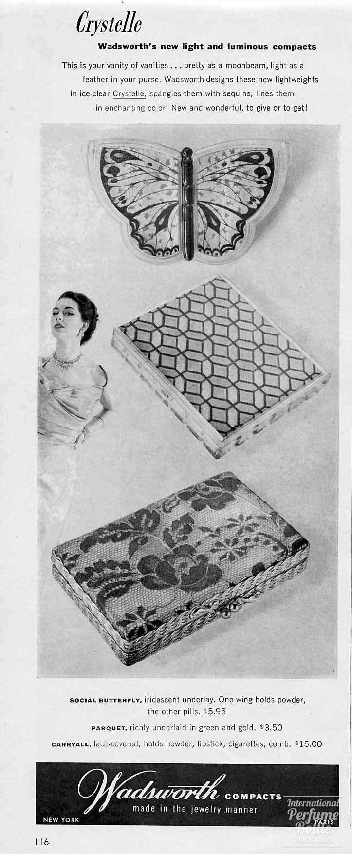 Crystelle Compacts by Wadsworth Advertisement - 1952