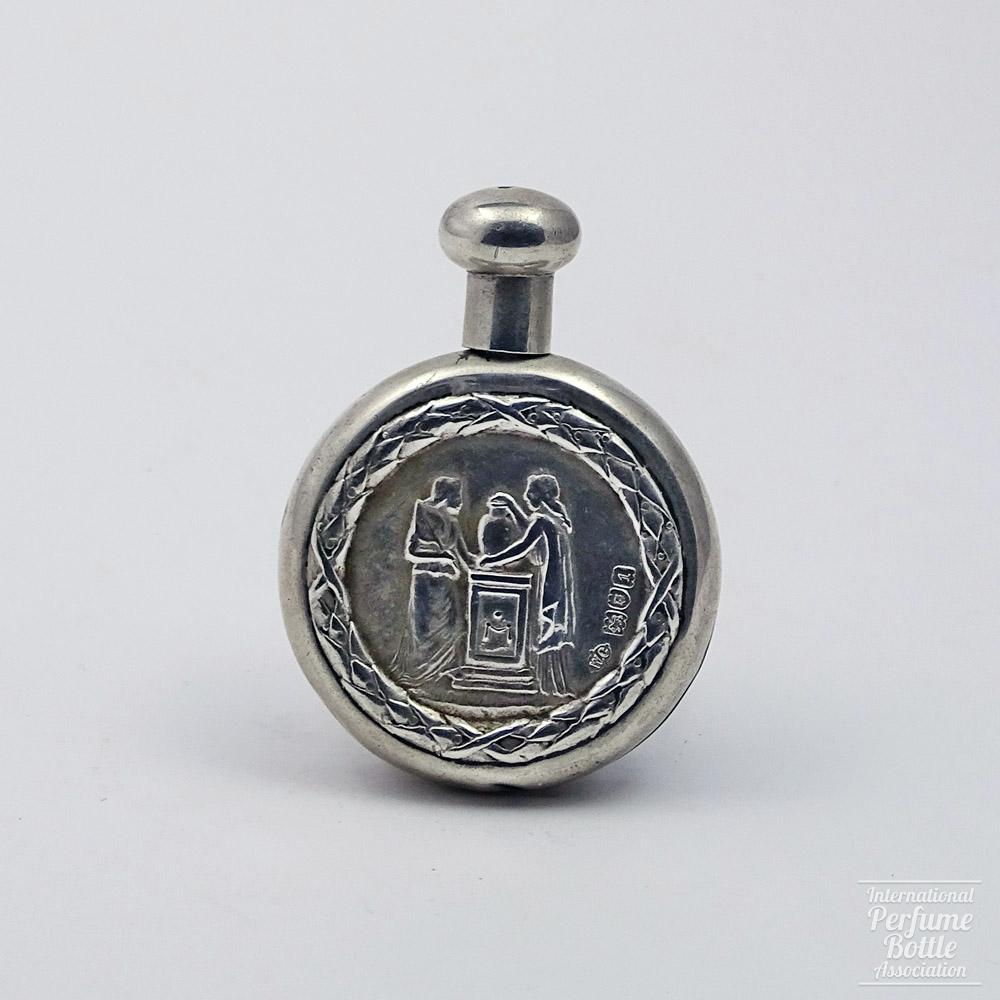 Circular Silver Bottle With Classical Scene