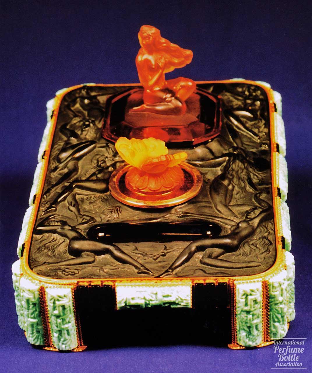 Black Czech Powder Jar With Rouge and Lipstick