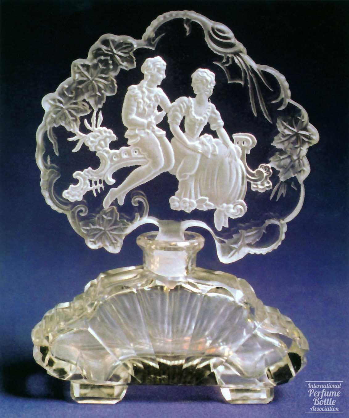 Clear Czech Bottle With Courting Couple on Bench