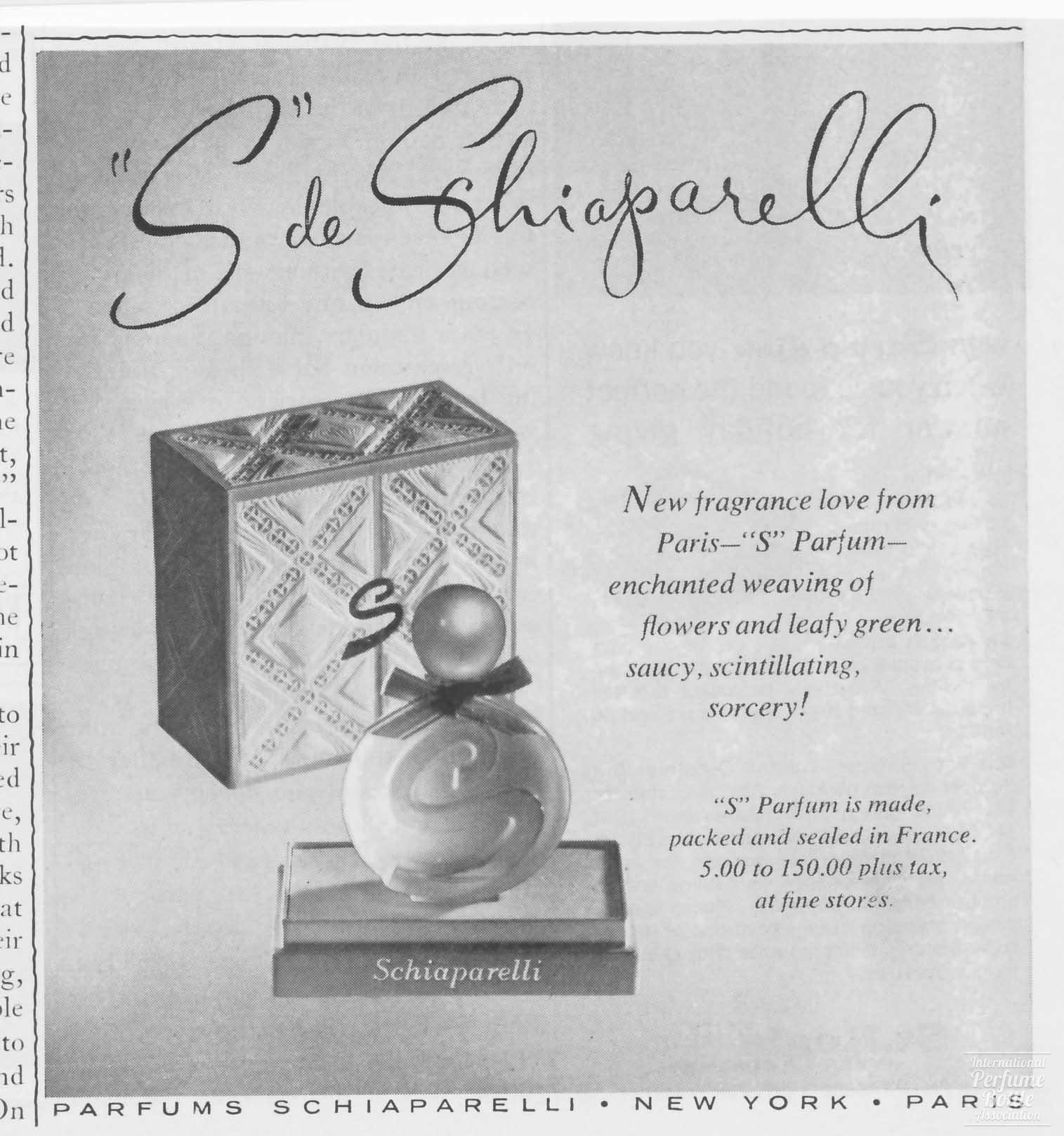 "S" by Schiaparelli Advertisement - 1963